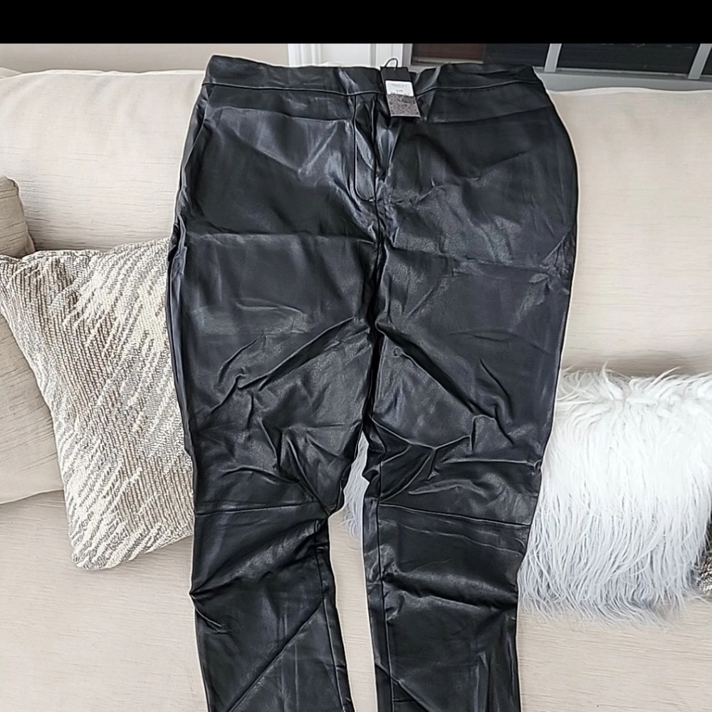 NEW Black Tape Faux Leather Pants Womens Large  Black Pockets Stretch